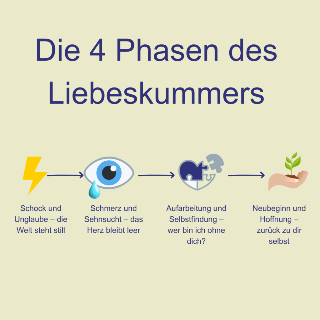 Grafische Darstellung der 4 Phasen von Liebeskummer